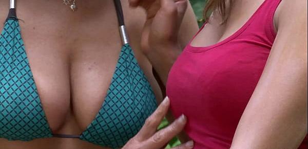  Guy finds busty mom and teen lesbian outdoors